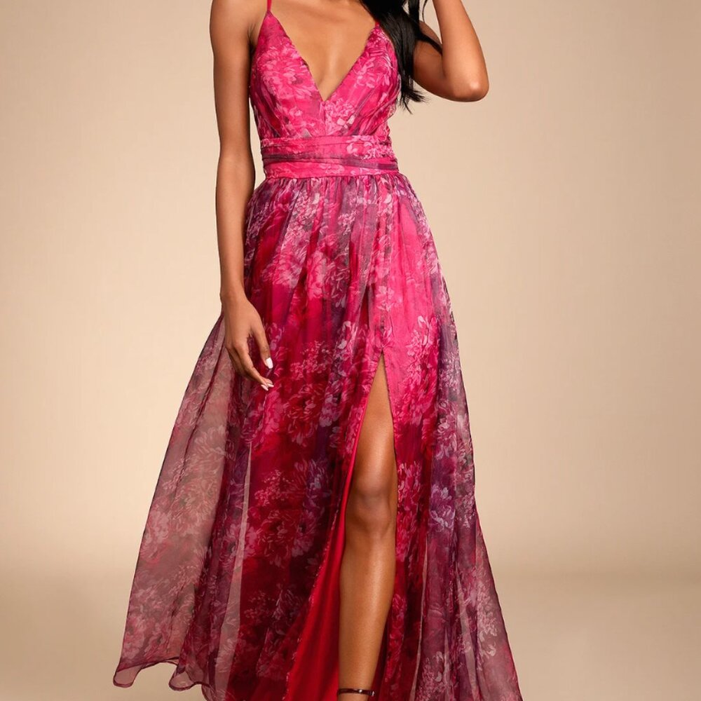 Lulus Magenta Floral Print Dress Size Extra Small - Picture 1 of 5
